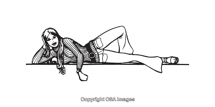 Retro Style Girl Reclining in Artistic Line Drawing Illustration