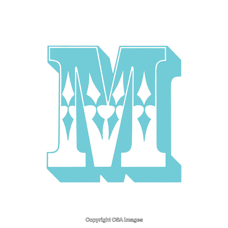 Decorative Stylized Letter M in Blue with Ornate Patterns