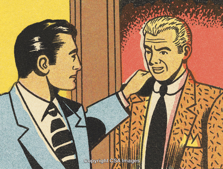 Retro Businessmen Sharing a Friendly Conversation in Vintage Comic Art Style