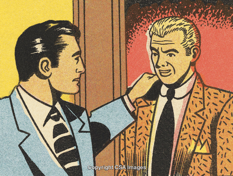 Retro Businessmen Sharing a Friendly Conversation in Vintage Comic Art Style