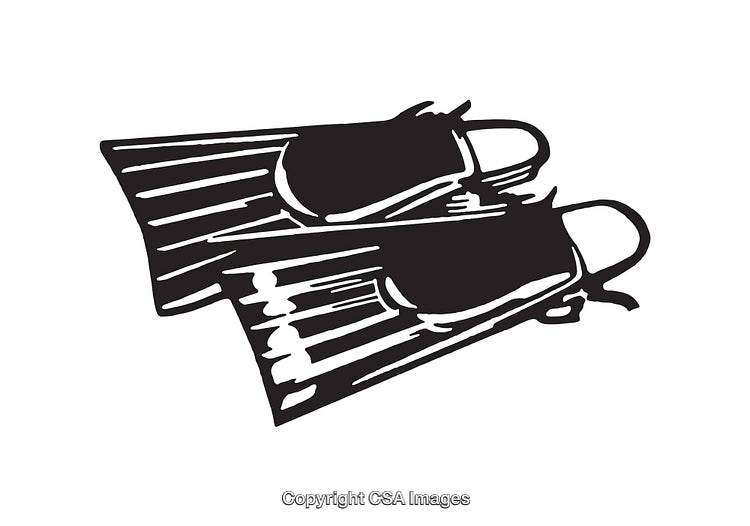 Illustration of Black and White Diving Fins in Line Art Style