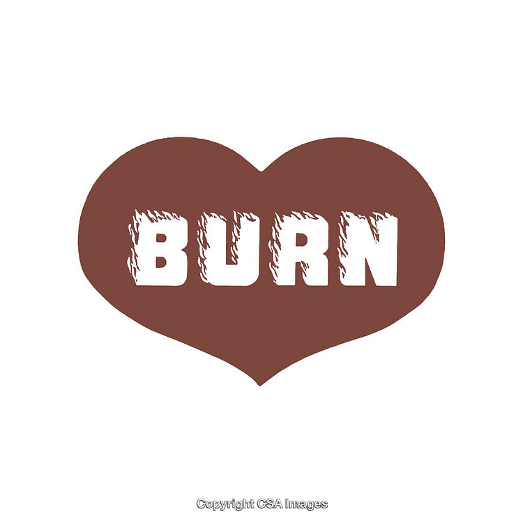 Bold Text Burn Inscription on Heart Shape Vector Graphic Illustration