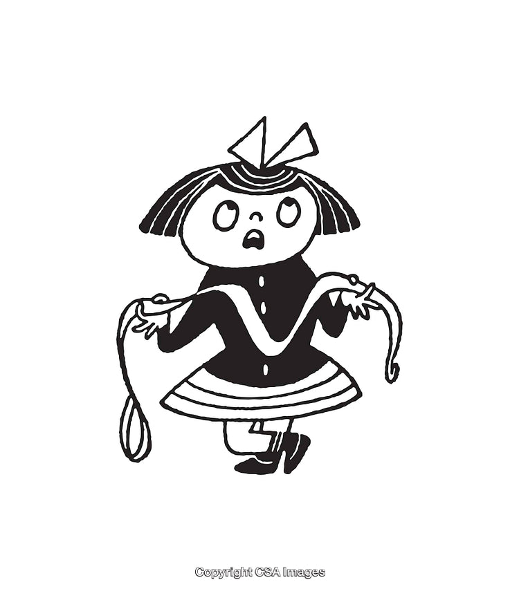 Black and White Childlike Cartoon of Girl with Surprised Facial Expression