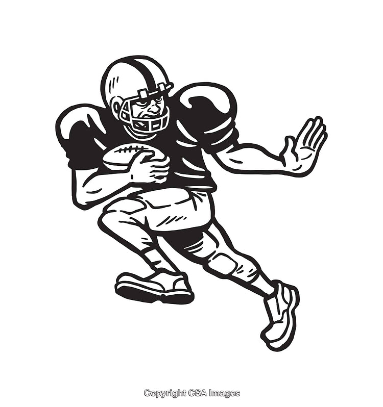 Black-and-White Illustration of a Football Player Running with the Ball
