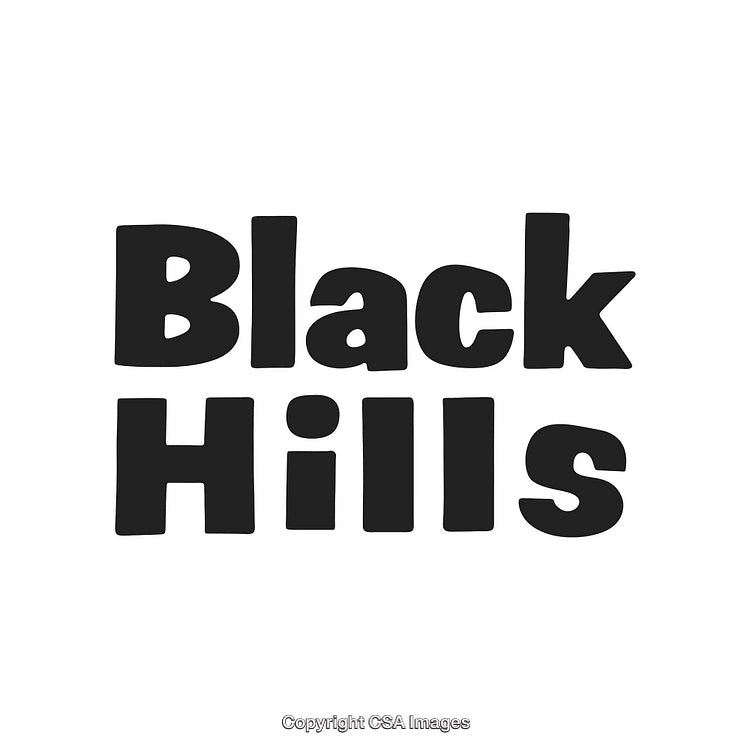 Black Hills Text Design in Bold Font on White Background