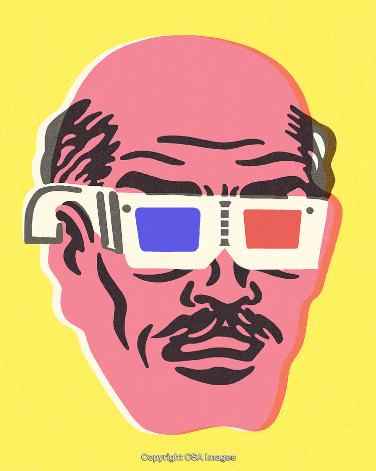 Vibrant Pop Art Portrait With 3D Glasses on Bold Yellow Background