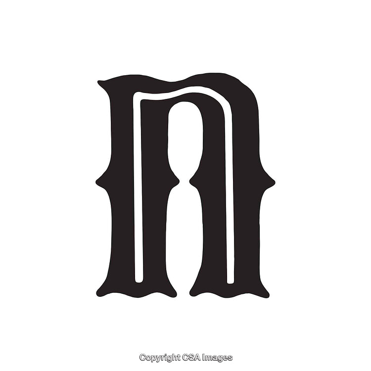 Artistic Vintage-Style Letter N Design in Black on White Background