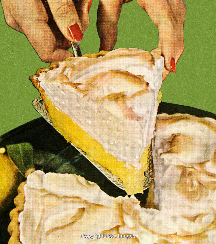 Close-Up of Sliced Lemon Meringue Pie on a Retro Plate