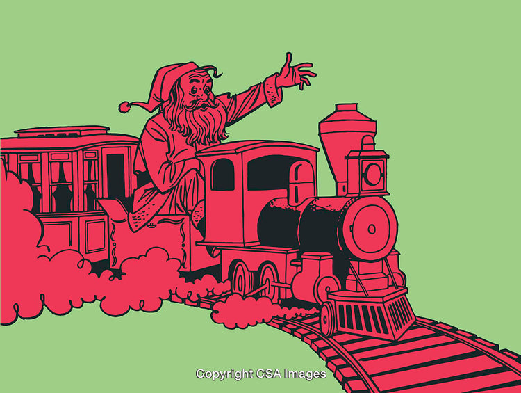 Santa Claus Riding A Steam Train in Festive Artwork
