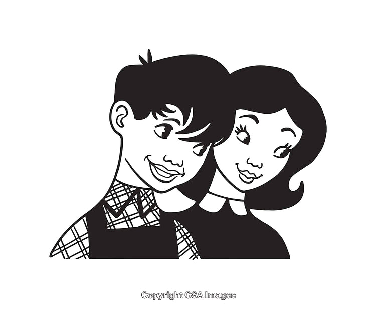 Retro Style Black And White Illustration of a Happy Young Couple