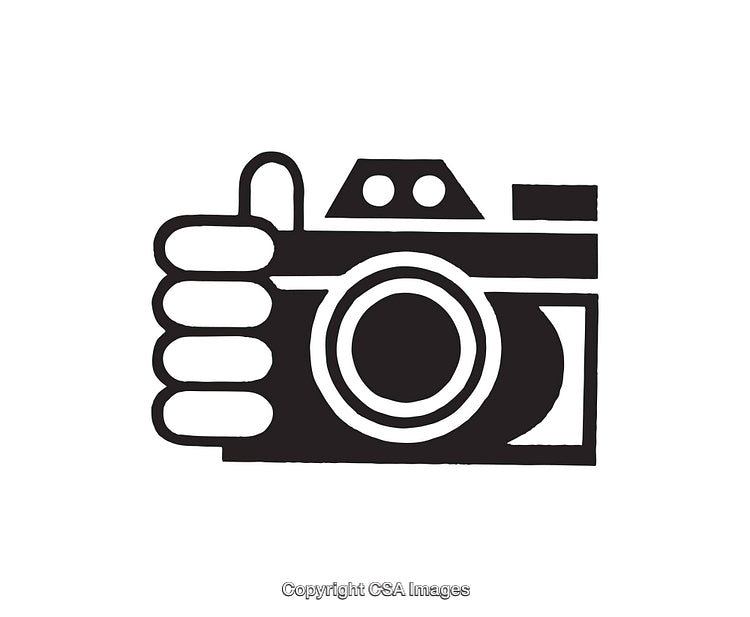 Black And White Icon of Camera With a Thumbs-Up Gesture
