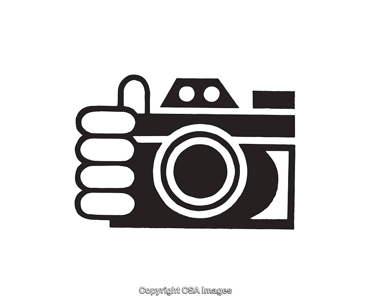 Black And White Icon of Camera With a Thumbs-Up Gesture