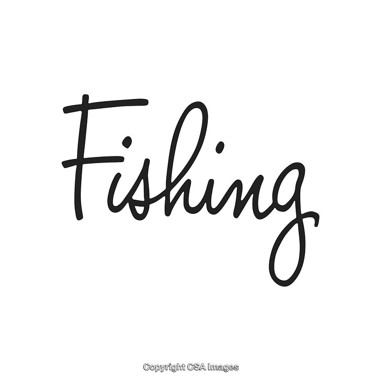 Elegant Calligraphy Design Featuring the Word Fishing in Black On White Background