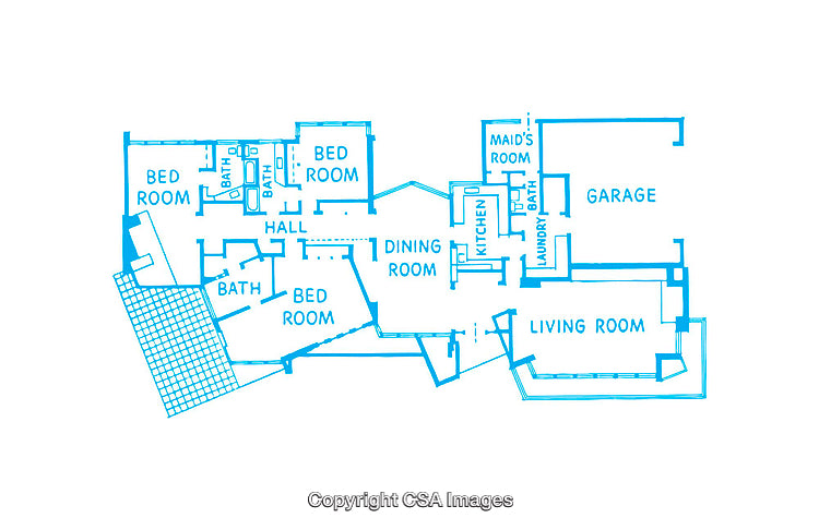 Detailed Home Layout Diagram Showing Bedrooms, Bathrooms, Kitchen, and Garage