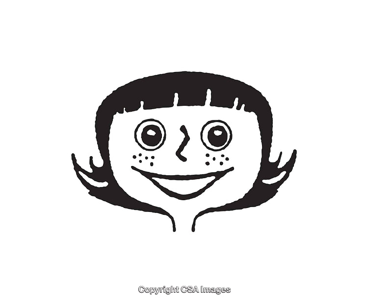 Black and White Line Art Illustration of a Happy Smiling Cartoon Face