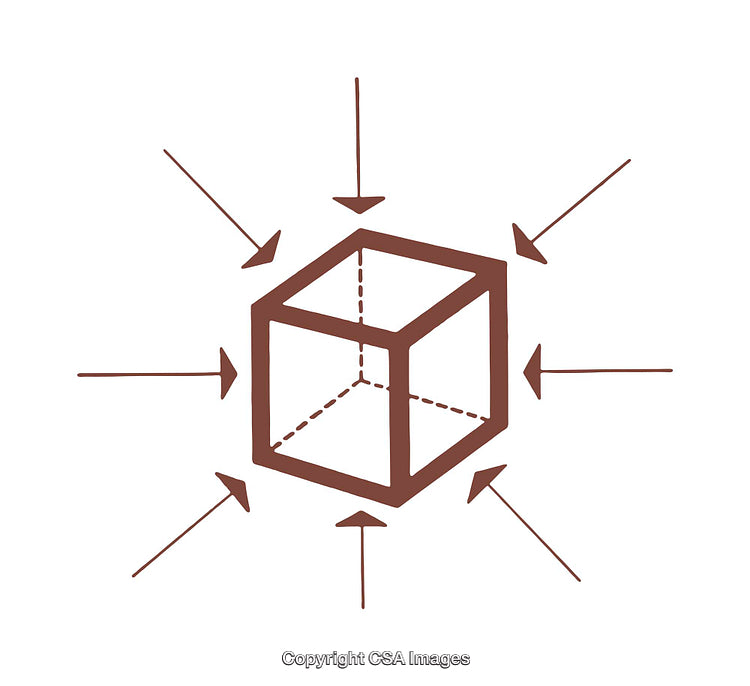 Abstract Diagram with Cube and Arrows Depicting Compression Forces