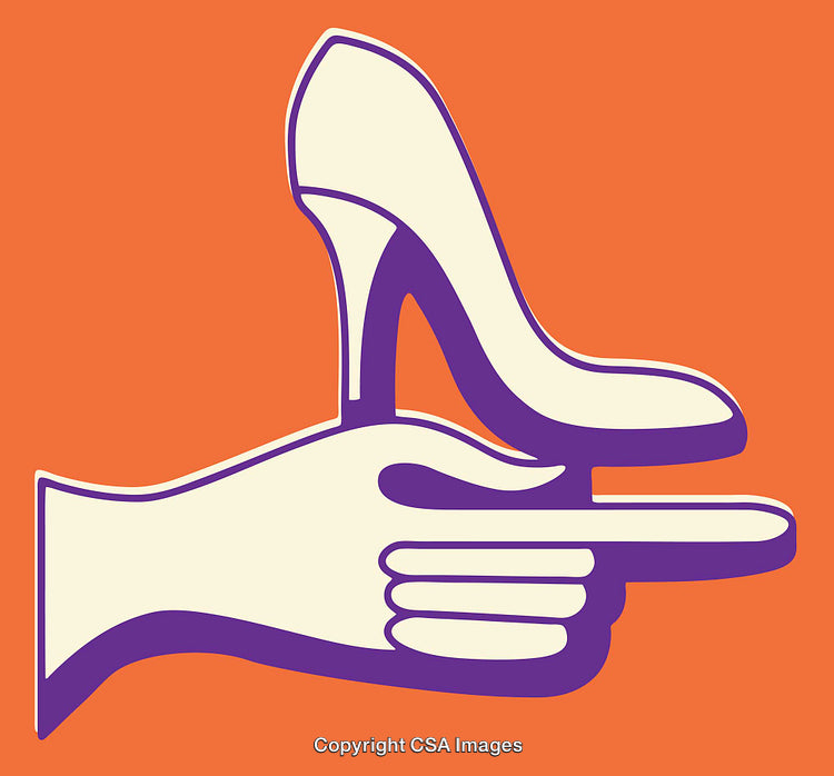Stylized Hand and High Heel Illustration on Bright Orange Background