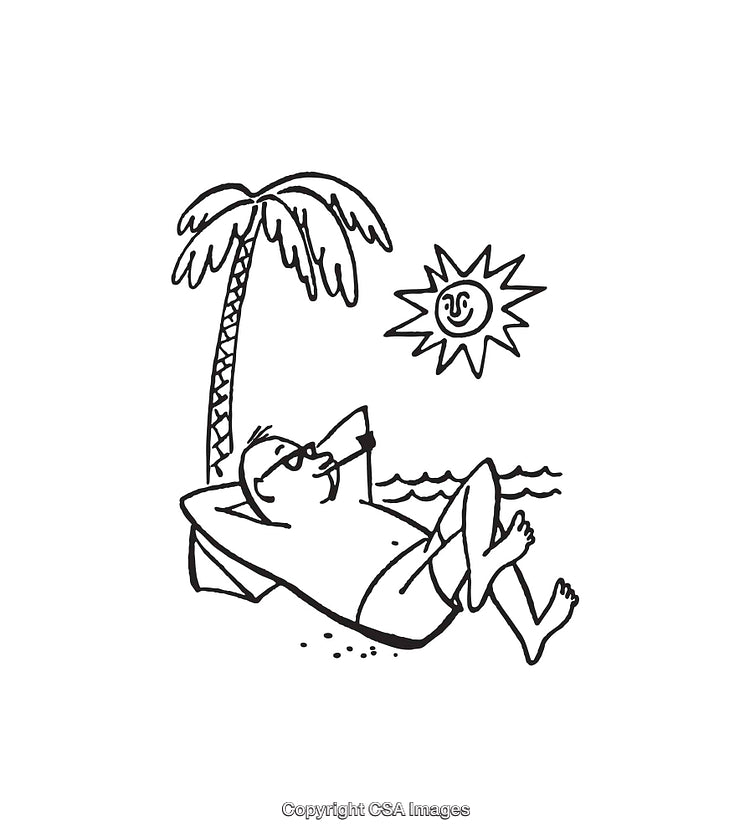 Relaxed Cartoon Character Lounging on a Tropical Beach
