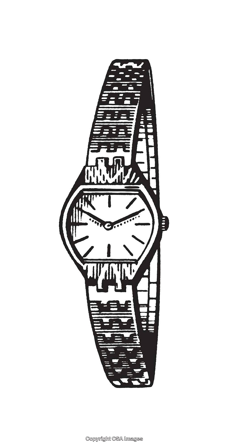 Black and White Line Art Illustration of a Classic Wristwatch