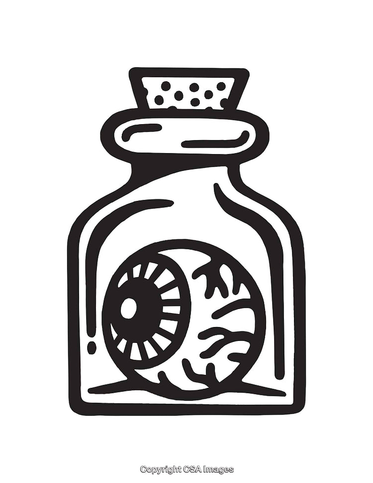 Black and White Line Art of an Eye in a Glass Jar