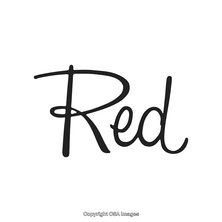Elegant Black Hand-Drawn Cursive Text of the Word 'Red' on White