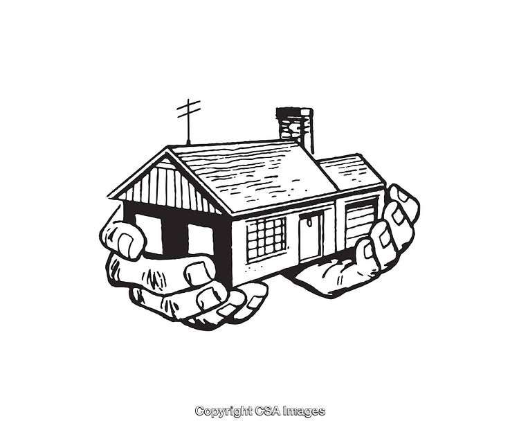 Black and White Illustration of Hands Holding a House