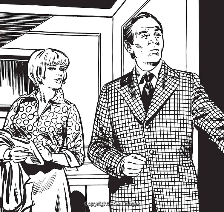Retro Comic Illustration of Man and Woman in Mid-Century Fashion