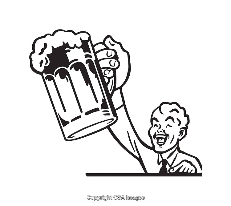 Retro Line Art of Cheerful Man Holding a Beer Mug