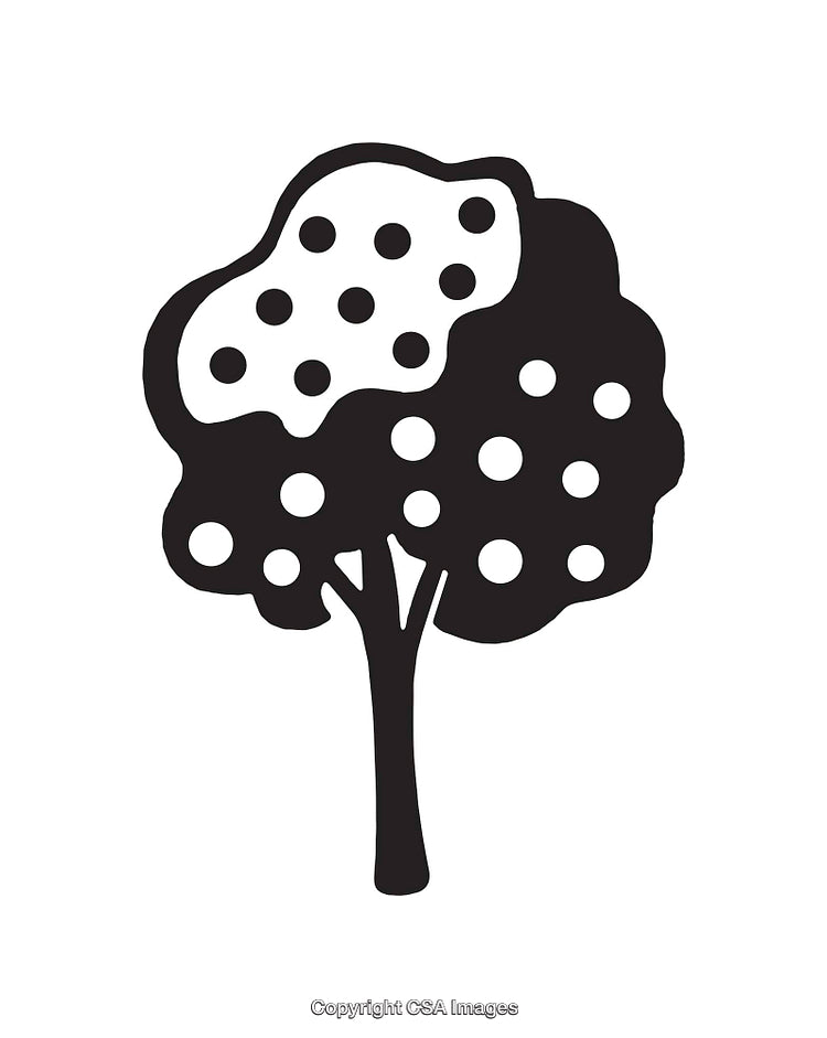 Stylized Black and White Tree with Circular Details