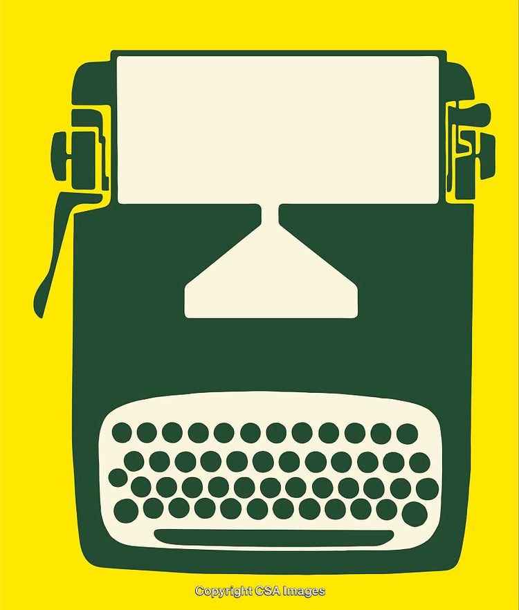 Retro Green Typewriter Illustration on a Bold Yellow Background