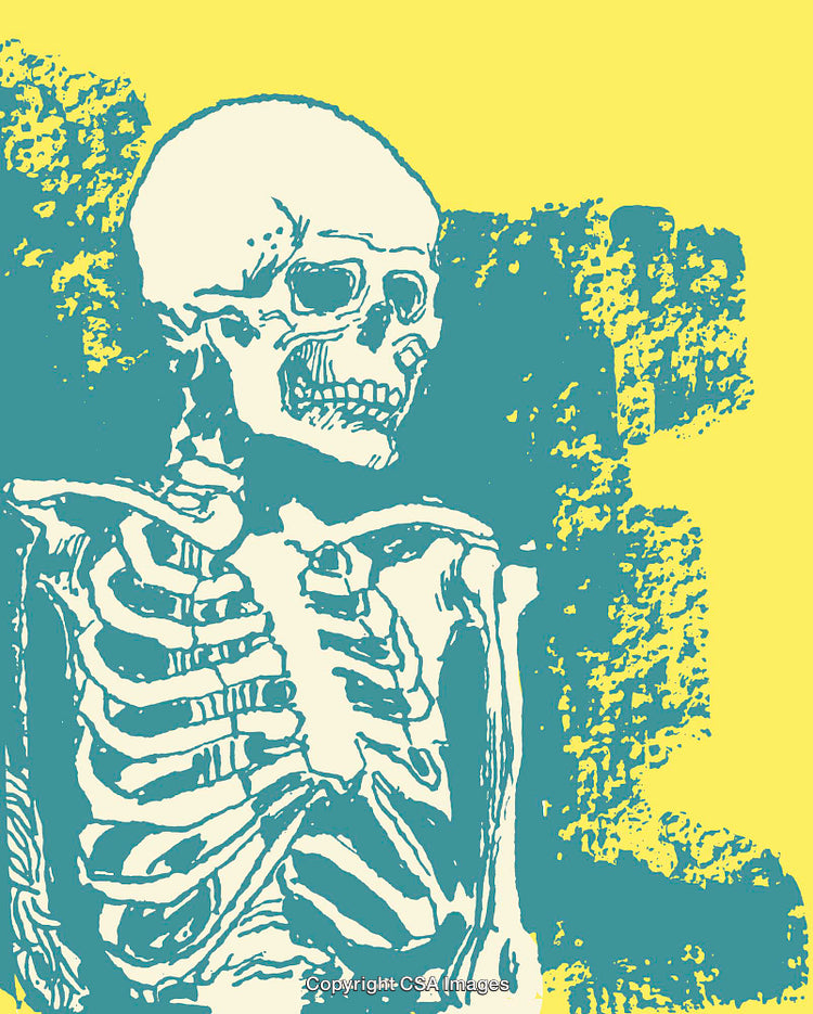 Color Line Art Illustration of a Skeleton on a Textured Background