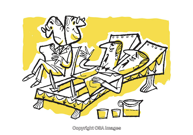 Retro Style Illustration of People Relaxing Together in Leisure Setting
