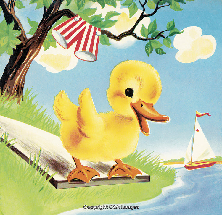 Cute Yellow Duckling Near a Stream with Nature Surroundings