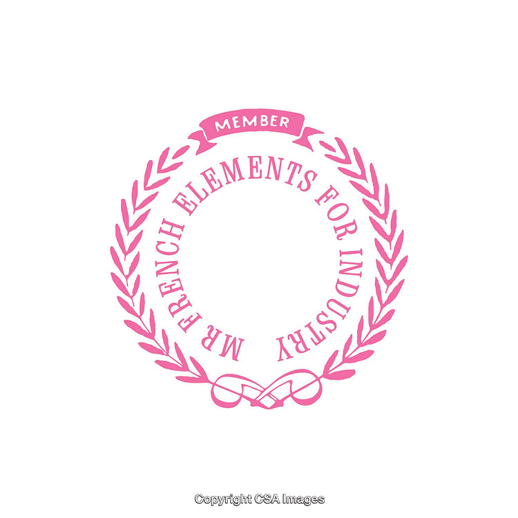 Pink Graphic Laurel Emblem Design Featuring Member Label and Vintage Typeface