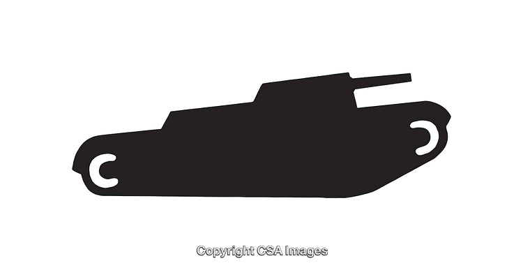 Silhouette Icon of a Military Tank in Black and White Style