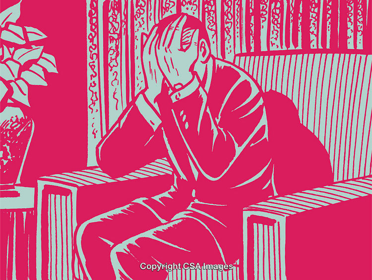 Abstract Illustration of a Distressed Man Sitting with Hands on His Face