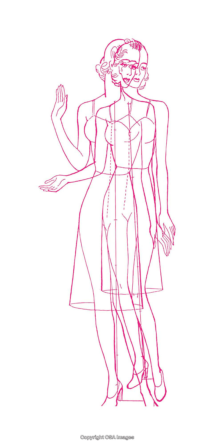 Artistic Diagram Illustration of Overlapping Woman Figures for Conceptual Design