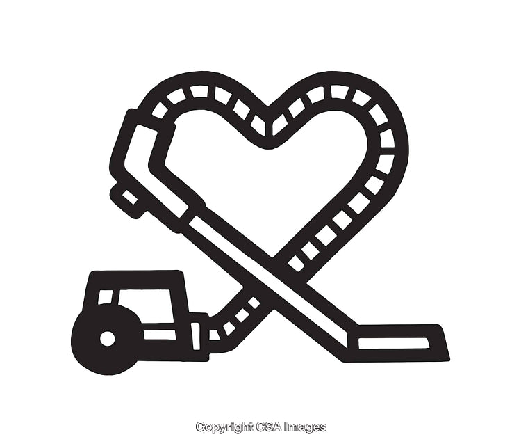 Black and White Line Art Illustration of Vacuum in Heart Shape Design