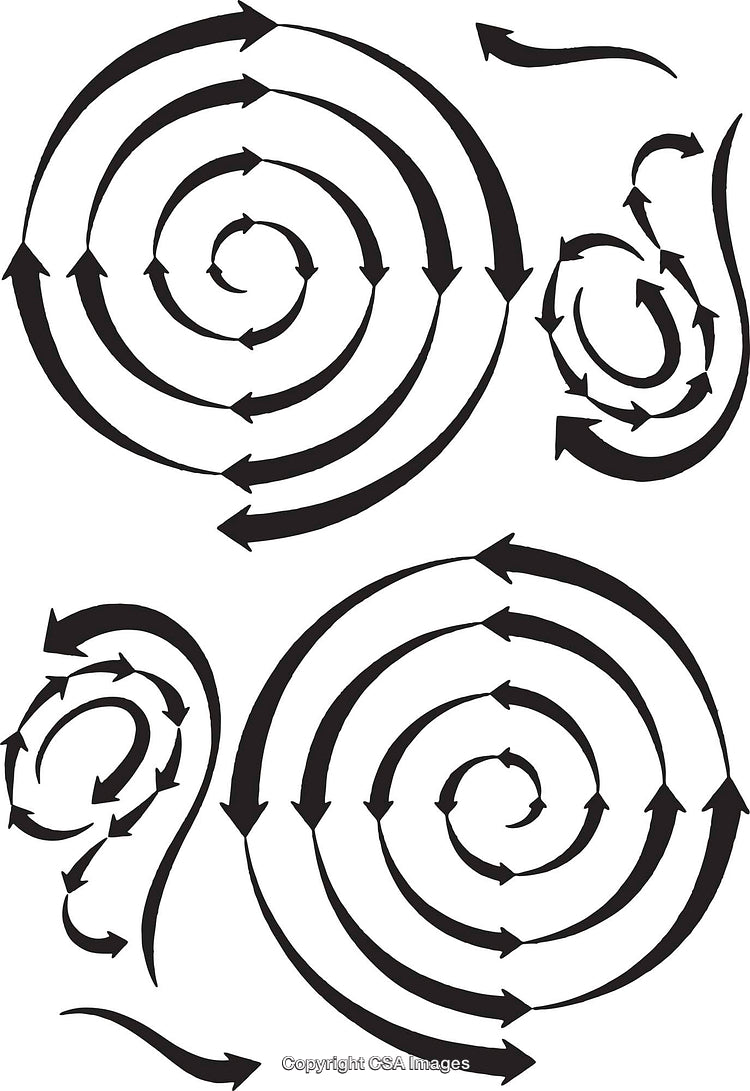 Black and White Abstract Spiral Arrow Patterns for Backgrounds or Graphic Design