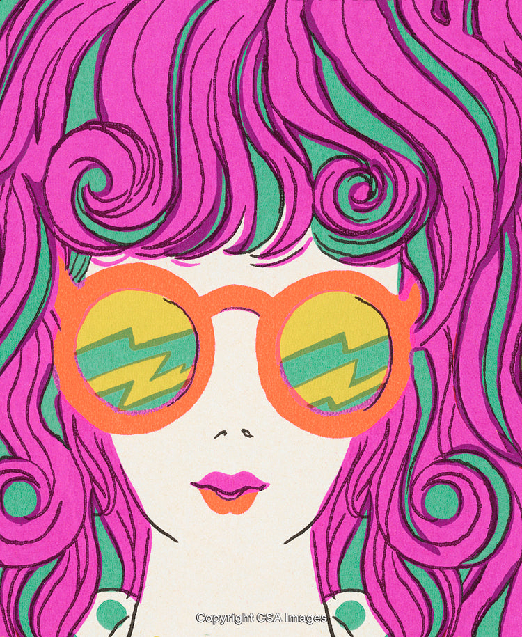 Pop Art Illustration Featuring a Stylized Woman in Vibrant Colors and Sunglasses