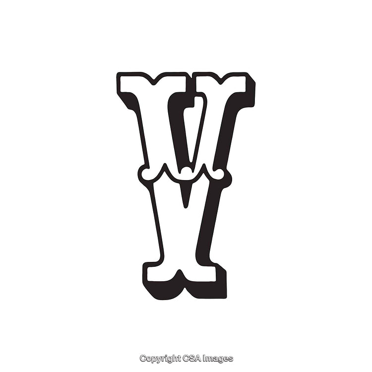 Stylized Black and White Letter V Typography on White Background