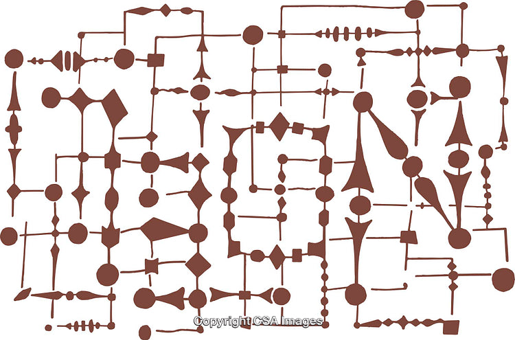 Abstract Geometric Pattern with Brown Linear Shapes and Connections