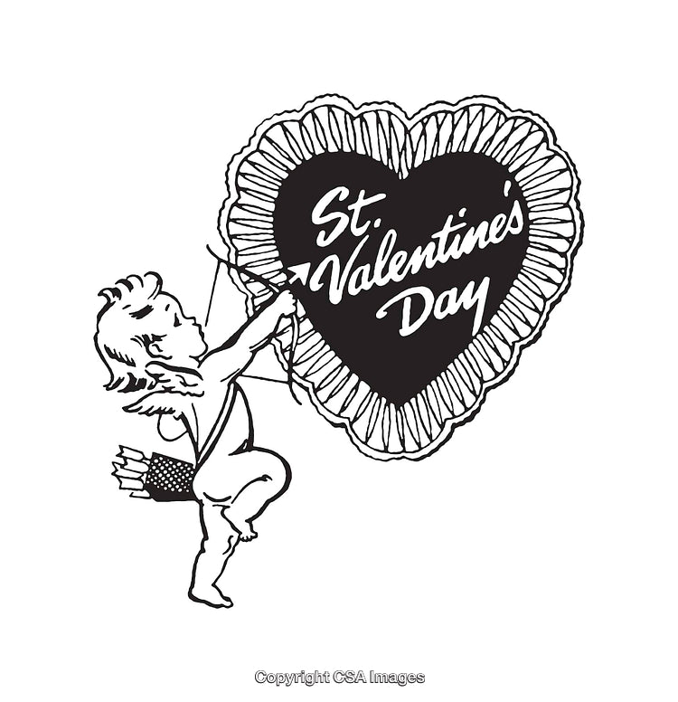 Black and White Cupid Drawing Celebrating St. Valentine's Day for Romance