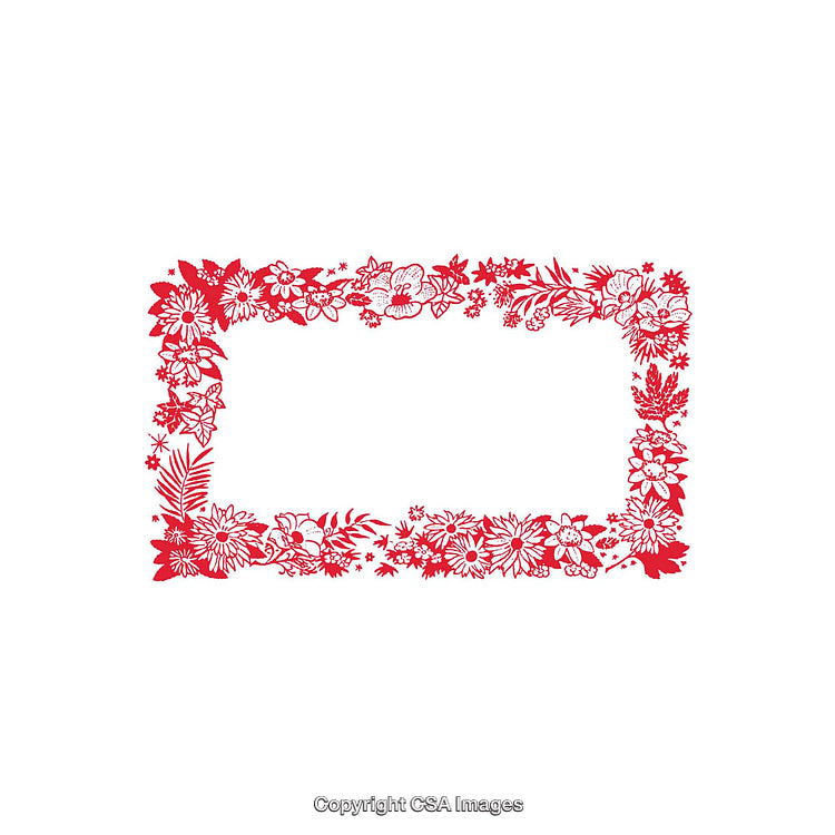 Red Floral Border with Detailed Flowers on White Background