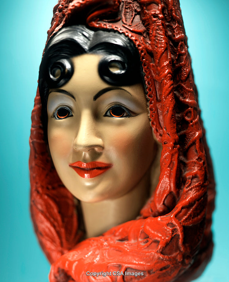 Sculpture Model Of Woman In Red Cloak With Intricate Details