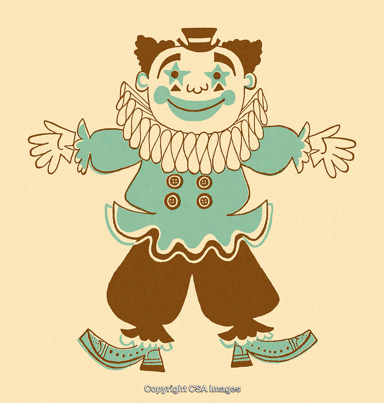 Colorful Retro Illustration of a Vintage Style Clown in Costume