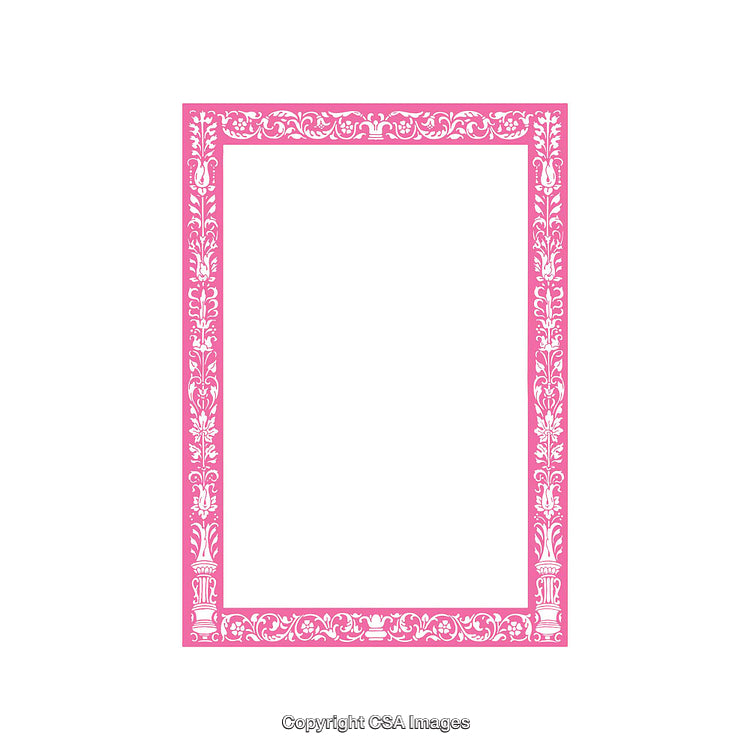 Elegant Pink Decorative Frame with Intricate Floral Patterns and White Accents