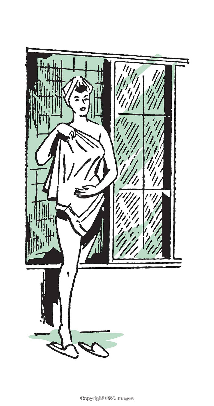 Illustration of a Woman in a Towel by a Window After Bathing