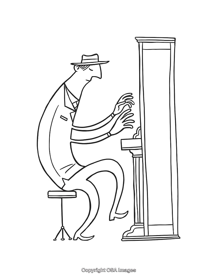 Cartoon Pianist Playing Music on a Grand Piano Sketch Art