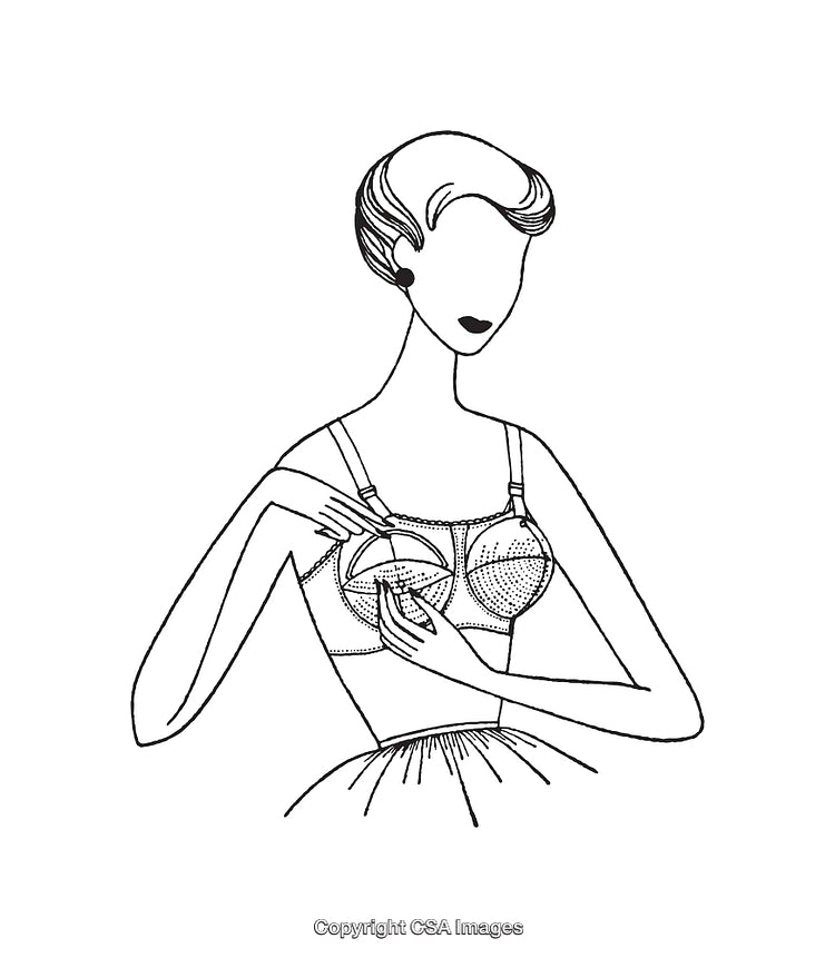 Vintage Line Art Illustration of Woman Adjusting Bra